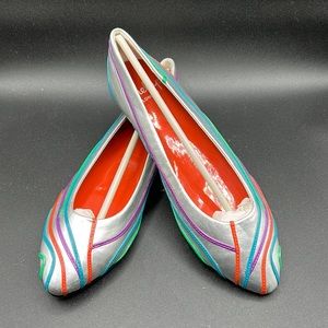 Vintage Shellys London Silver Flats with Colorful Accents, New SZ 39